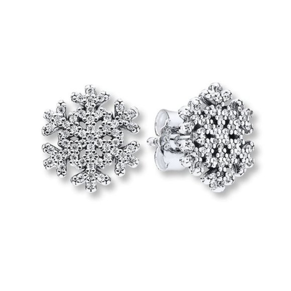 Authentic Pandora 290589 Sterling Silver 925 ALE Snowflake Earrings with CZ - Picture 1 of 6